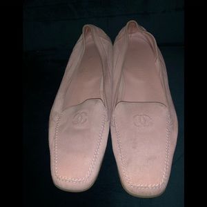 Chanel light pink suede loafers